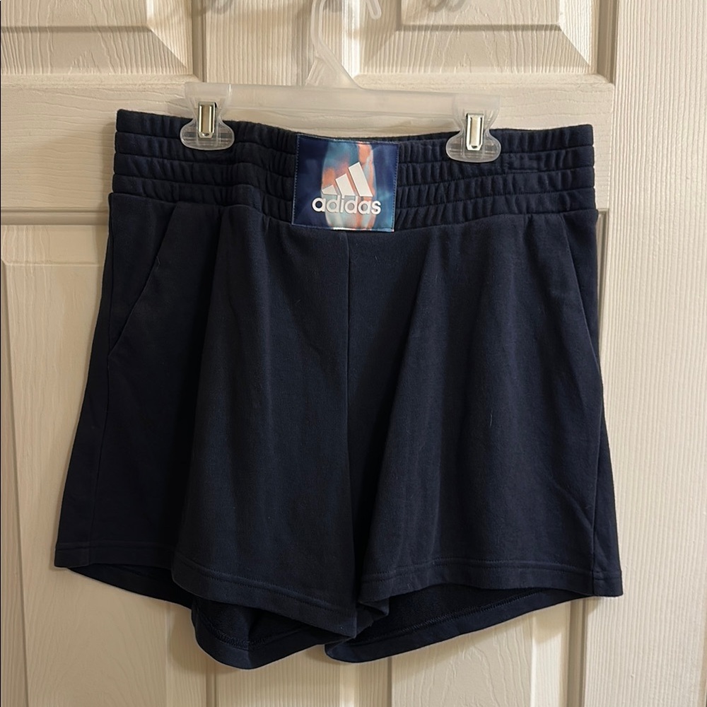 Adidas Blue Athletic Shorts Elastic Waistband Mid-Thigh Length